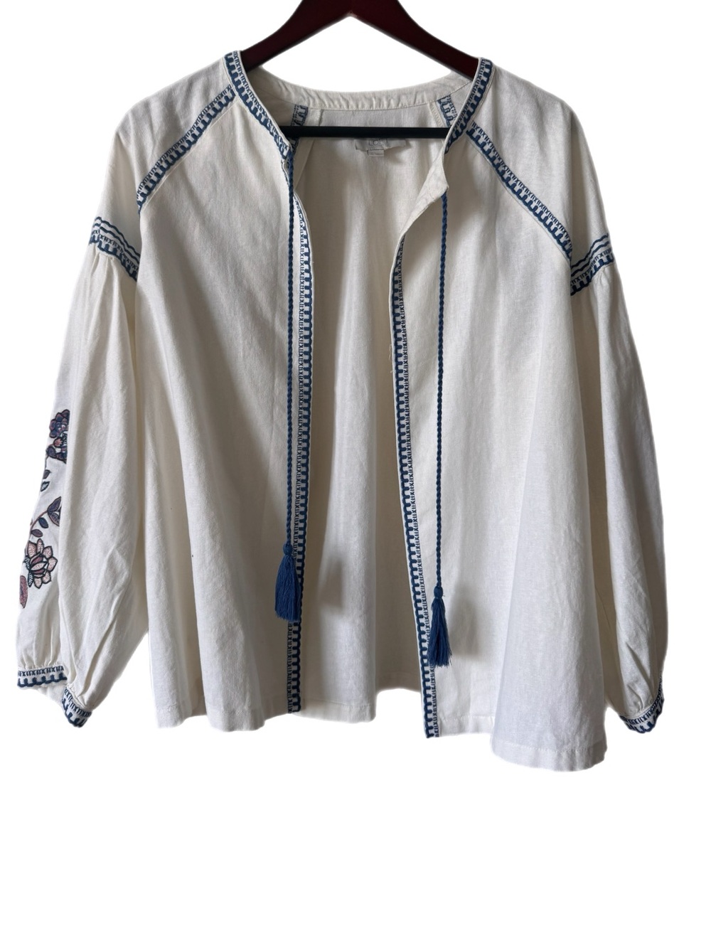 LOFT Outlet Linen Blend Embroidered Jacket Topper Cardigan Sz M